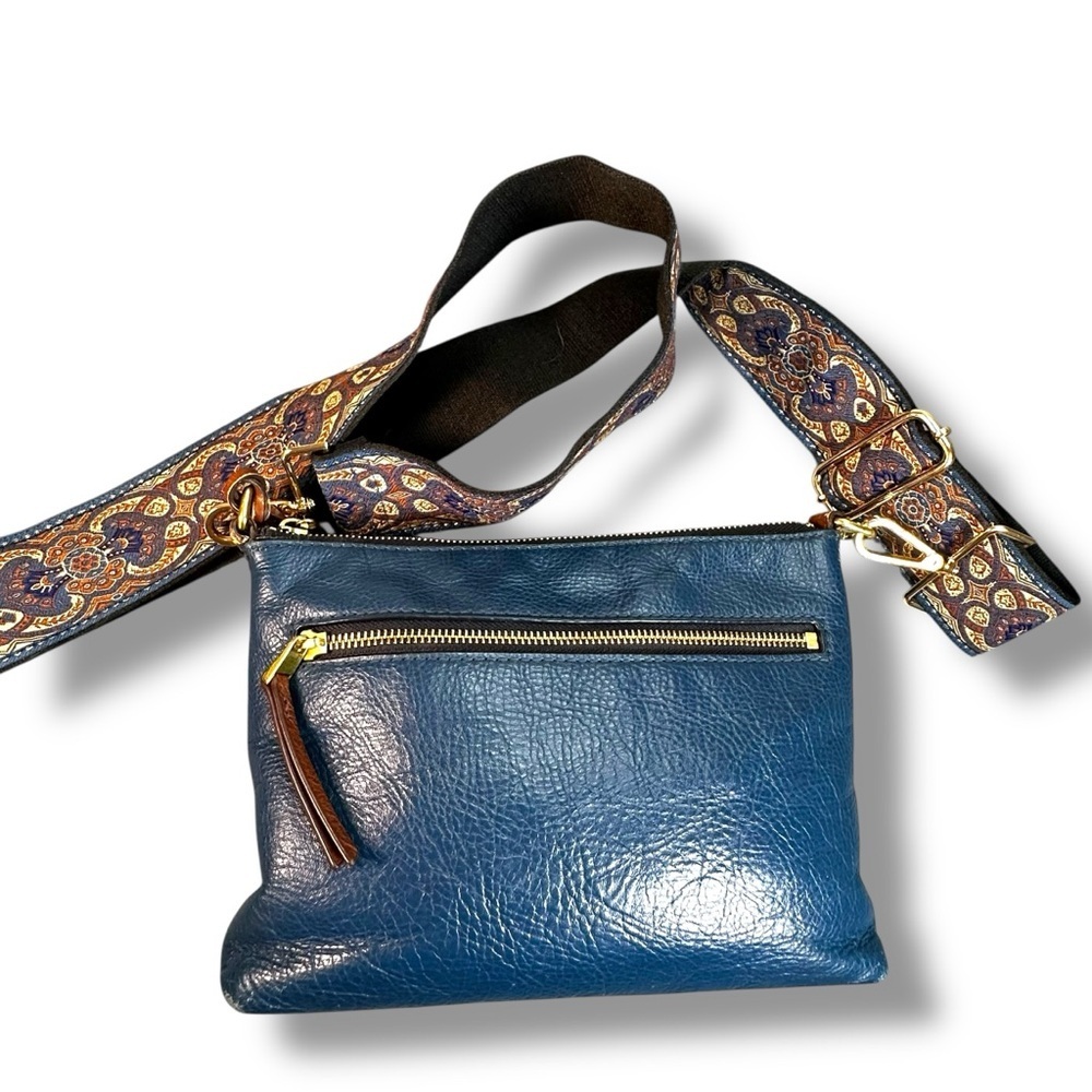 Fossil Campbell Crossbody Navy Blue Genuine Leather Crossbody Bag GUC